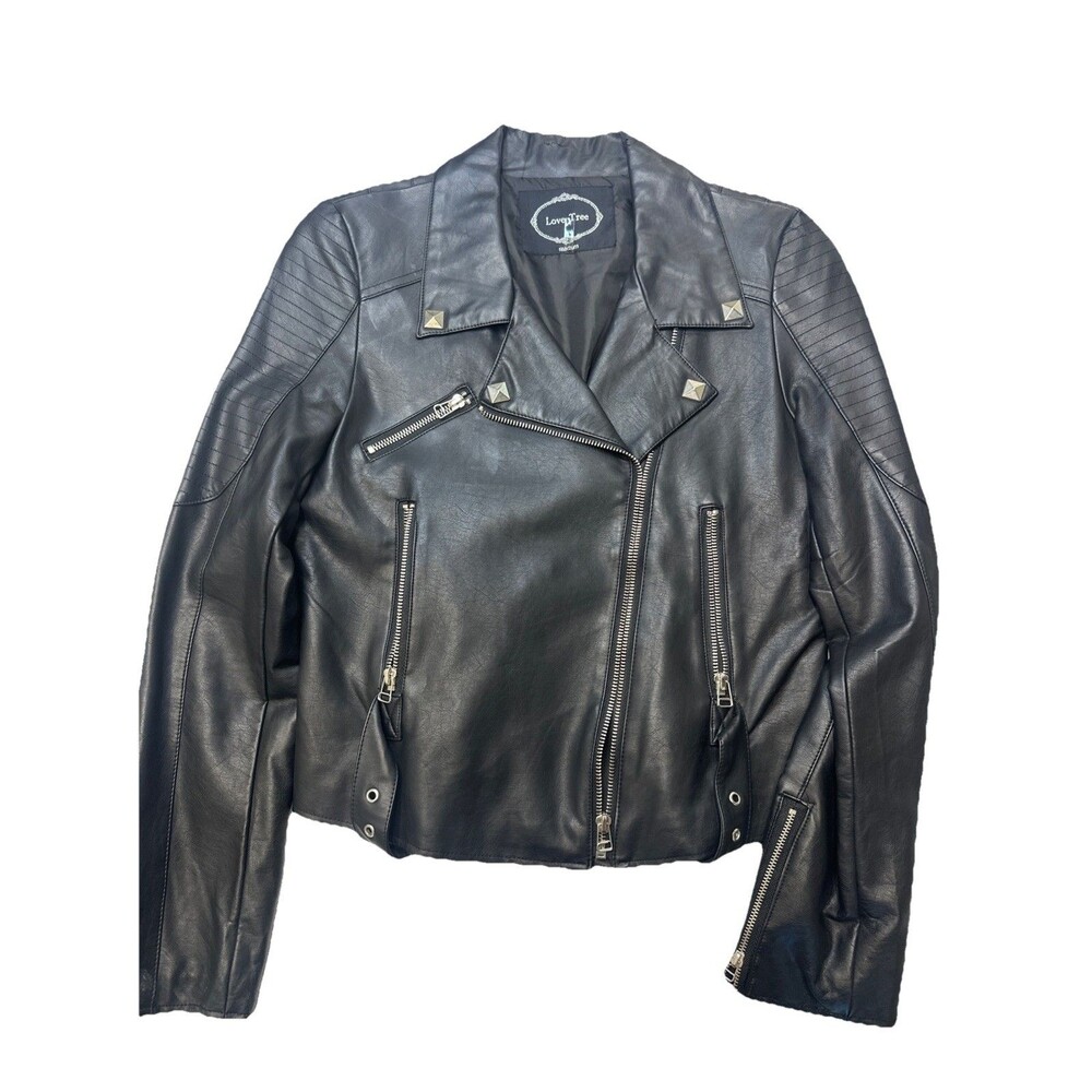 Love Tree Black Faux Leather Moto Biker Jacket Size M